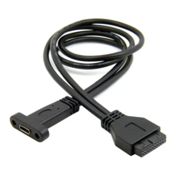 1 חתיכה אחת יציאת USB 3.1 Type C USB-C נקבה ל-USB 3.0 בלוח האם 19Pin כותרת כבל שחור 50 ס 