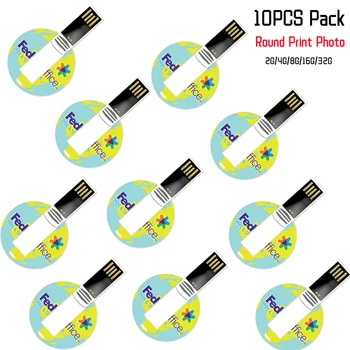 10PCS/הרבה מותאם אישית מתנה לקידום פלסטיק ABS חומר צבע מלא לוגו הדפסה עיגול בצורת כרטיס Usb פלאש כונן עט