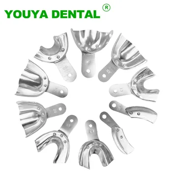 10pcs/סט נירוסטה שיניים מגש הרושם שיניים מגש בעל Autoclavable שיניים תותבות כלי מגשים רפואת שיניים רופא שיניים כלים