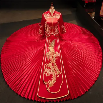 2021 הכלה Cheongsam האדום פניקס רקמה צ ' יפאו הסינית מסורתית בסגנון שמלת החתונה מזרחי בגדים בגודל S-2XL