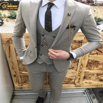 2022 חליפות גברים Slim Fit הנשף טוקסידו לשיא דש בלייזר השושבינים בחתונה תפורים תחפושת Homme 3 יח '(ז ' קט+אפוד+מכנסיים)