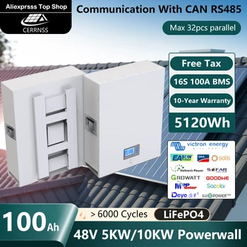 48V 100Ah Powerwall 5KW סוללת LiFePO4 16 100A BMS עם RS485＞6000 מחזור השמש כבויה/על רשת 10-אחריות לשנה