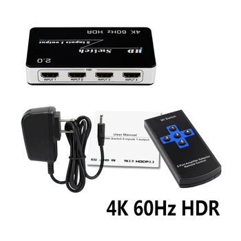 4K 60Hz HDMI 2.0 מתג 5x1 5 1 Switcher HDR וידאו 1080P מתאם ממיר עבור PS3 PS4 המחשב הנייד כדי לפקח טלוויזיה מקרן