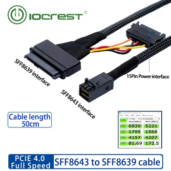 IOCREST 1 מ '0.5 מ' HD Mini-SAS (SFF-8643) ליו-2 (SFF-8639) כבל 2.5