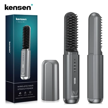 kensen מקצועי מיישר שיער מברשת יון שלילי USB אלחוטי חימום מחליק שיער חשמלי מברשות גברים נשים