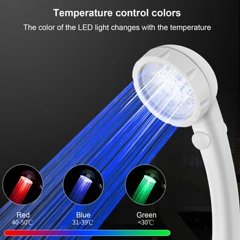 Led מקלחת ראש שינוי צבע חיישן טמפרטורה שירותים ראש מקלחת מים בלחץ גבוה חיסכון גשמים ברז