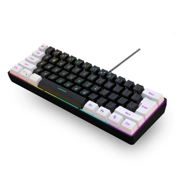 RGB Backlit מקלדת אולטרה-קומפקטי מקלדת מיני משחקים מקלדת מתחם תפקוד V700WB Wired Gaming Keyboard 61Keys צבע רב