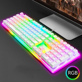 RK918 המלכותי KLUDGE RGB אחורית Wired Gaming מכני מקלדת 108 המפתחות אנטי-רפאים עם LED גדול Sorrounding לצד המנורה