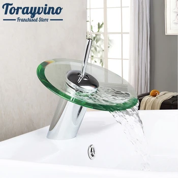 Torayvino RU איכות מעולה אמבטיה חדשה אגן מיקסר ברז מפל ברז כיור כלי כרום מלוטש סיים זכוכית