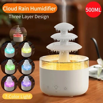 USB 500ML פטריות הגשם אוויר מכשיר אדים צבעוני, תאורה ענן גשם ארומה מפזר Atomization האוויר מפזר טיפות מים נשמע