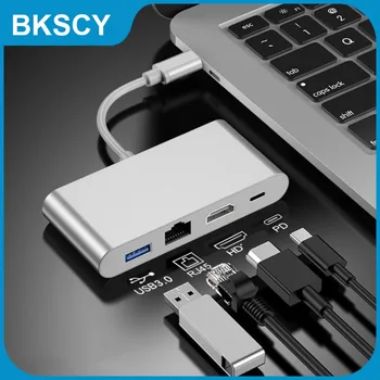 USB C רכזת Multiport מתאם עם USB3.0 HUB משטרת מטען HDMI תואם RJ45 מתאם רשת Ethernet עבור ה-MacBook Pro huawei P20