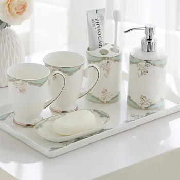 אביזרי אמבטיה סט קרמיקה מכשירי סבון מחזיק מברשת שיניים לגרגר כוסות סבון כלים עם מגש 5/6 חתיכות להגדיר את מתנות החתונה.