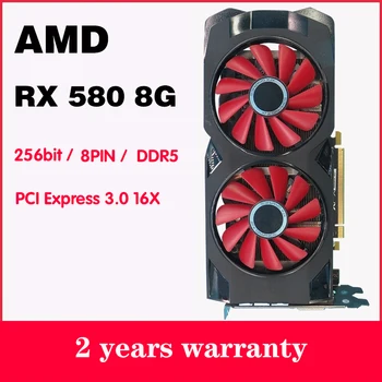 השתמשו AMD RX580 8gb כרטיס מסך 2048SP GDDR5 256Bit 8Pin Radeon GPU פלאסה דה וידאו RX 580 8g משחקים כרטיס גרפי