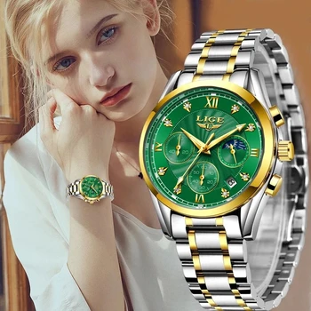 חדש LIGE זהב נשים שעון עסקים קוורץ שעונים גבירותיי העליון מותג יוקרה שעון יד נשי בנות שעון Relogio Feminin 2020+קופסא